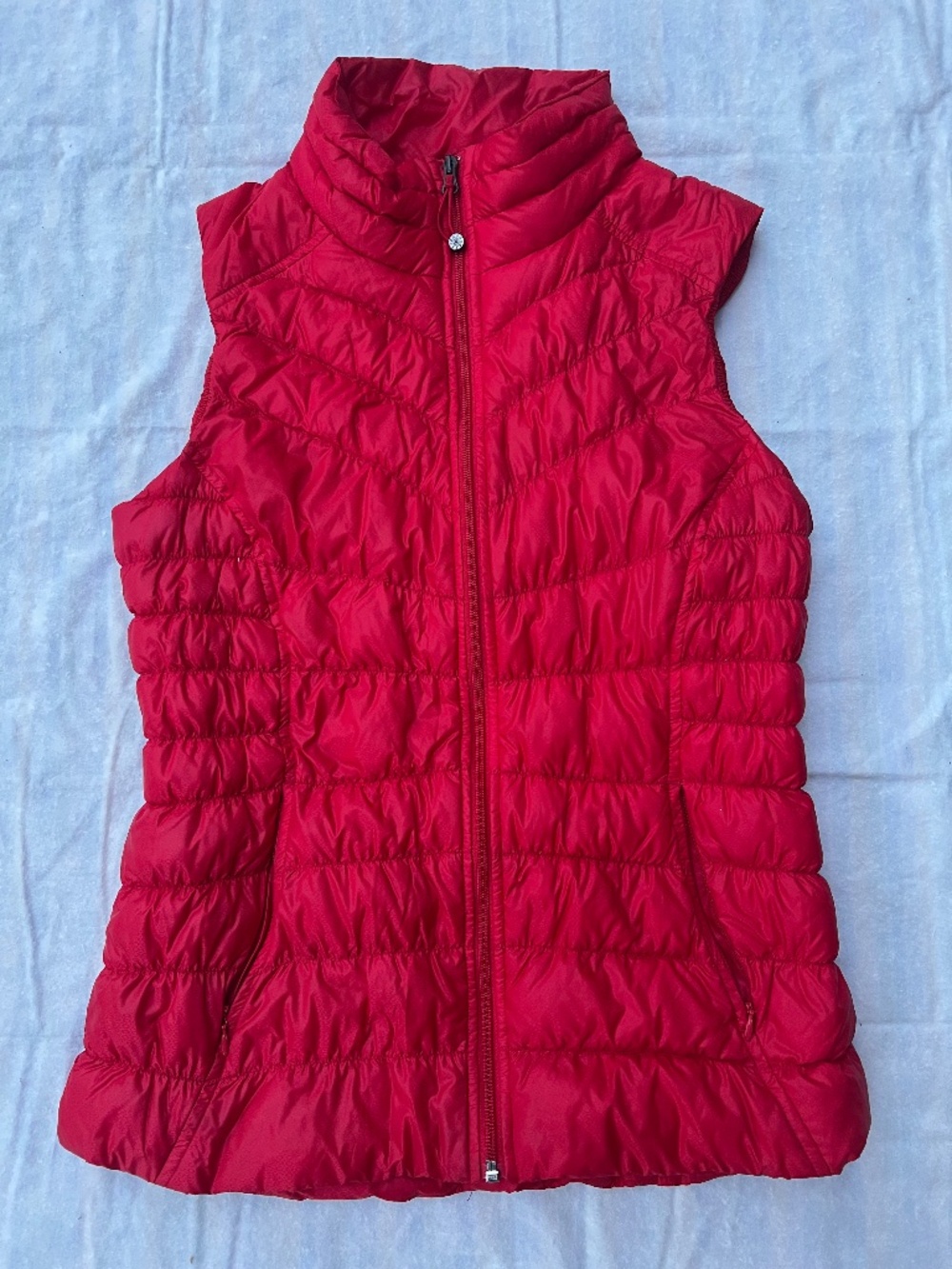 Athleta Goose Down Puffer Vest Red Quilted Full Zip | Medium